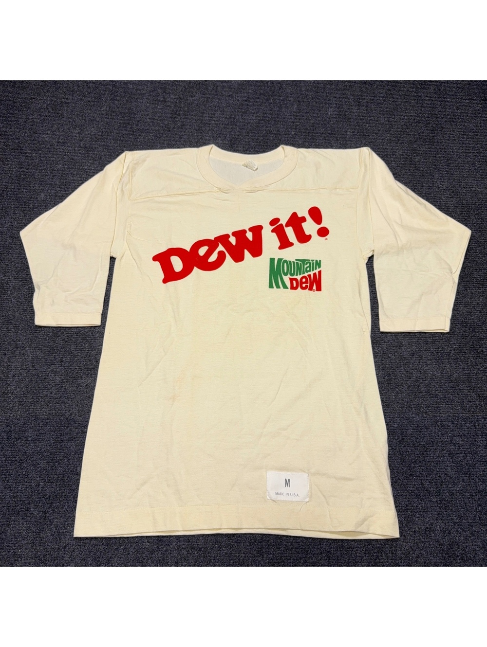 Vintage Velva Sheen Mountain Dew Long Sleeve T-Shirt Men M Cream